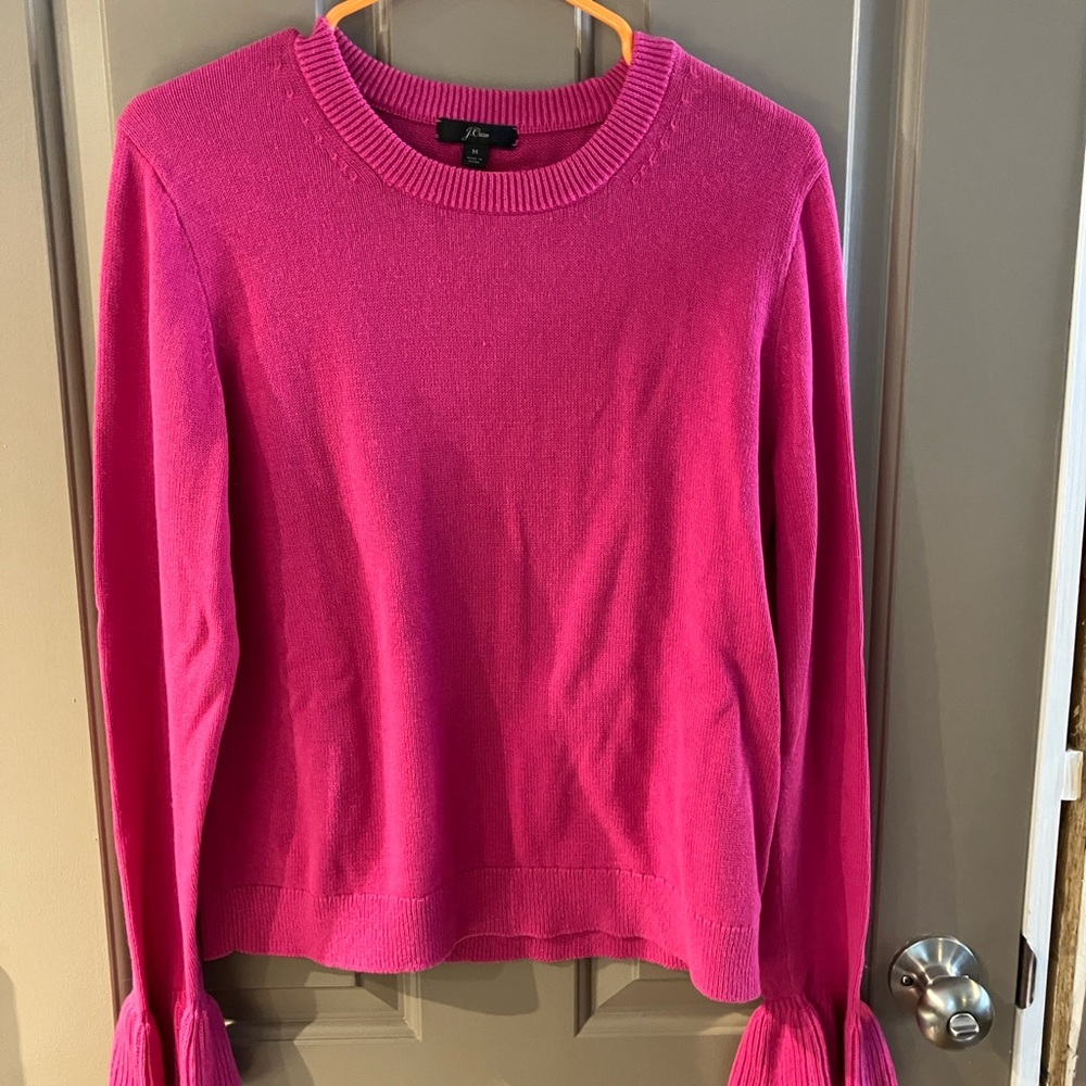 J. Crew Bright Pink Sweater with Bell Sleeves Size M
